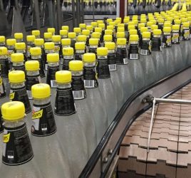 transportadors d'ampolles en línia de producció de begudes amb sistema de lubricació sec